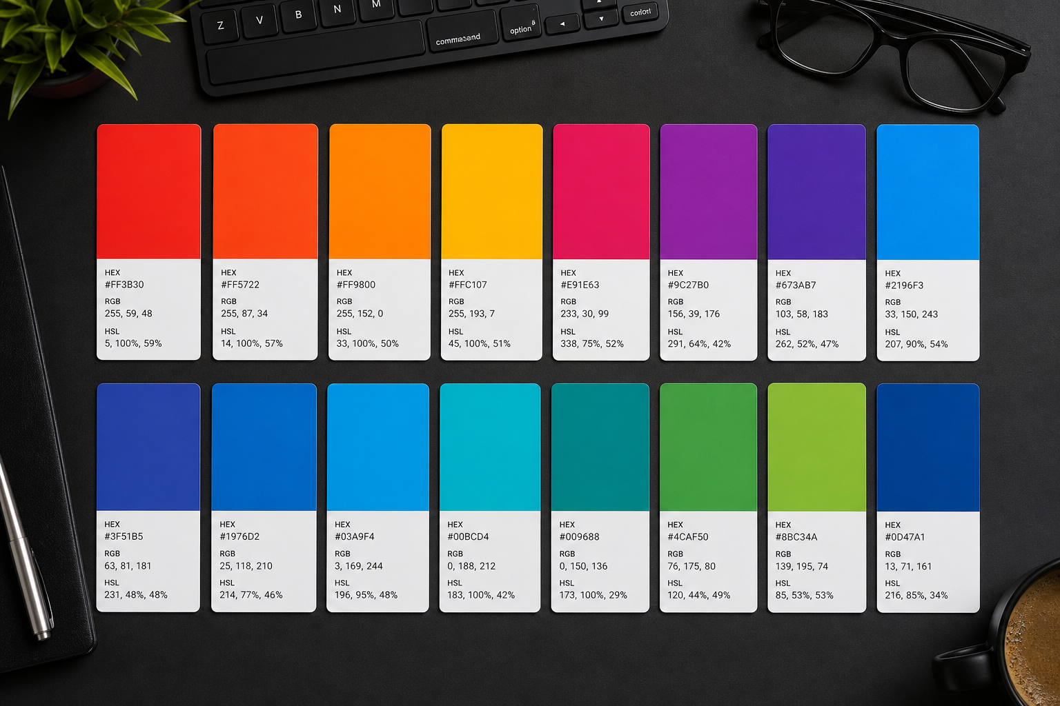 Color wheel comparing hex, RGB, HSL, and OKLCH notation for the same blue